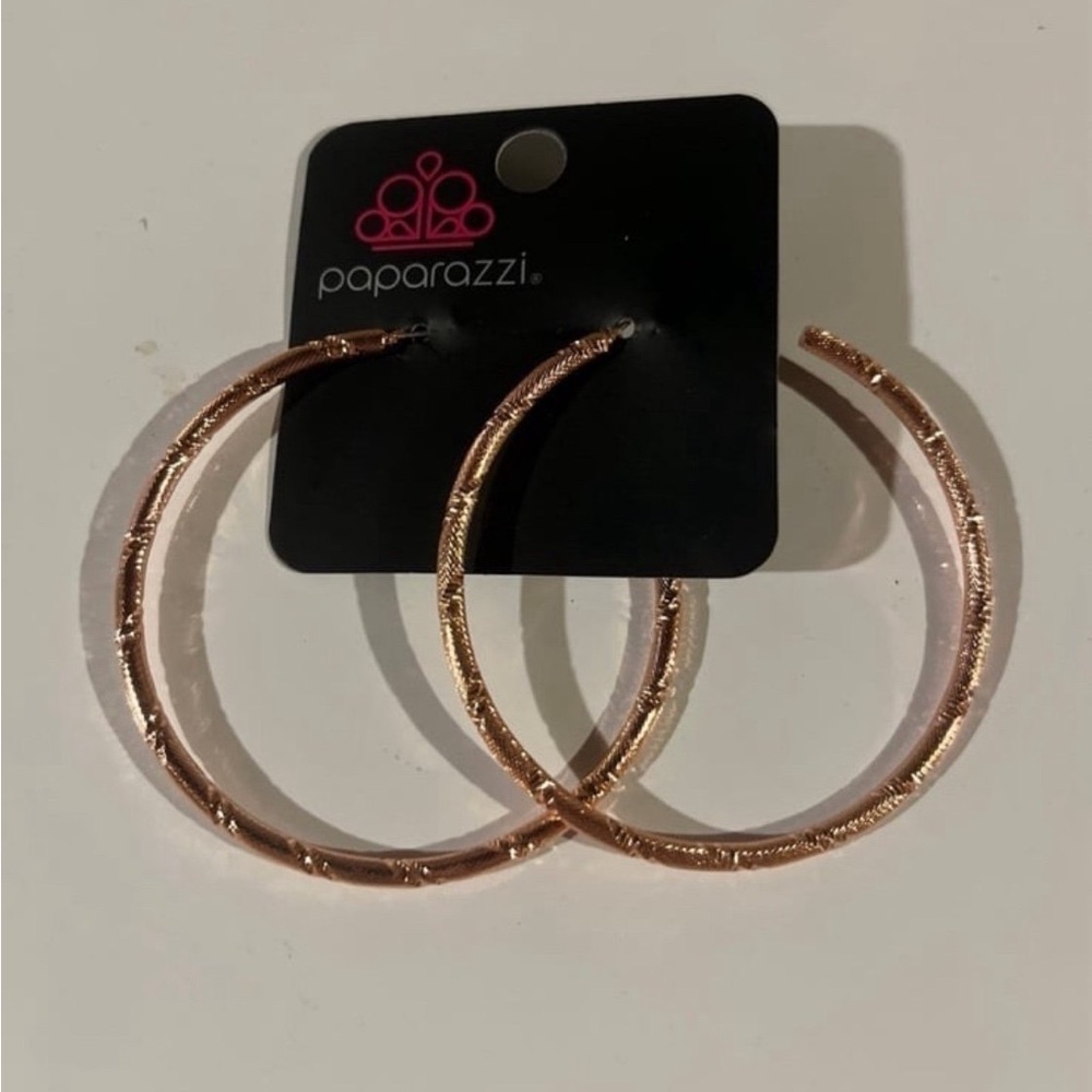 Paparazzi Rose Gold Large Hoop Earrings with Textured and Polished Finish